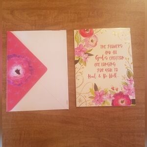 Beautiful get well card with information to request prayers and masses.